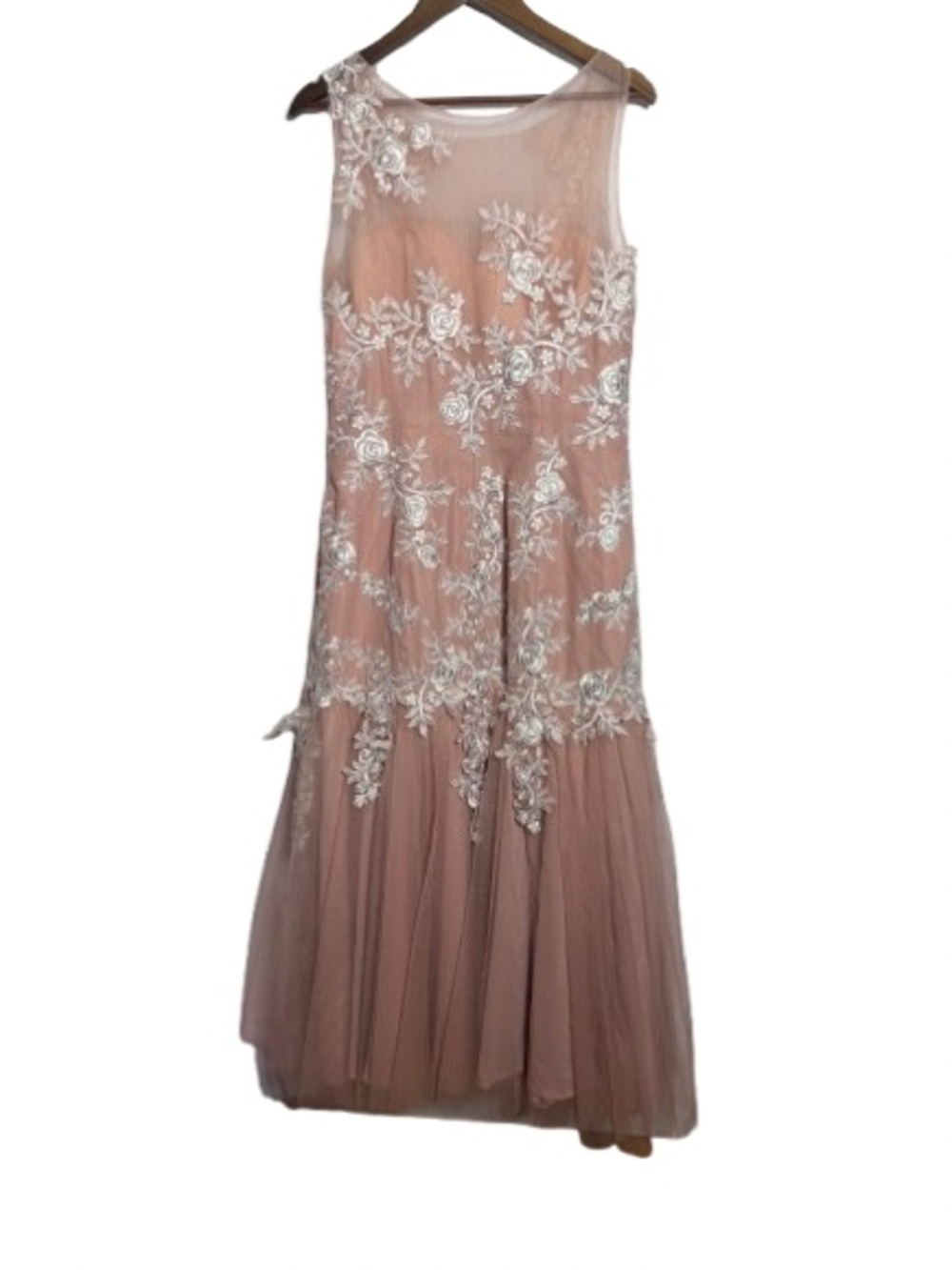 JJs House Blush Pink & White Floral Lace Embroidery Dress Gown With Tulle Skirt - Picture 3 of 12